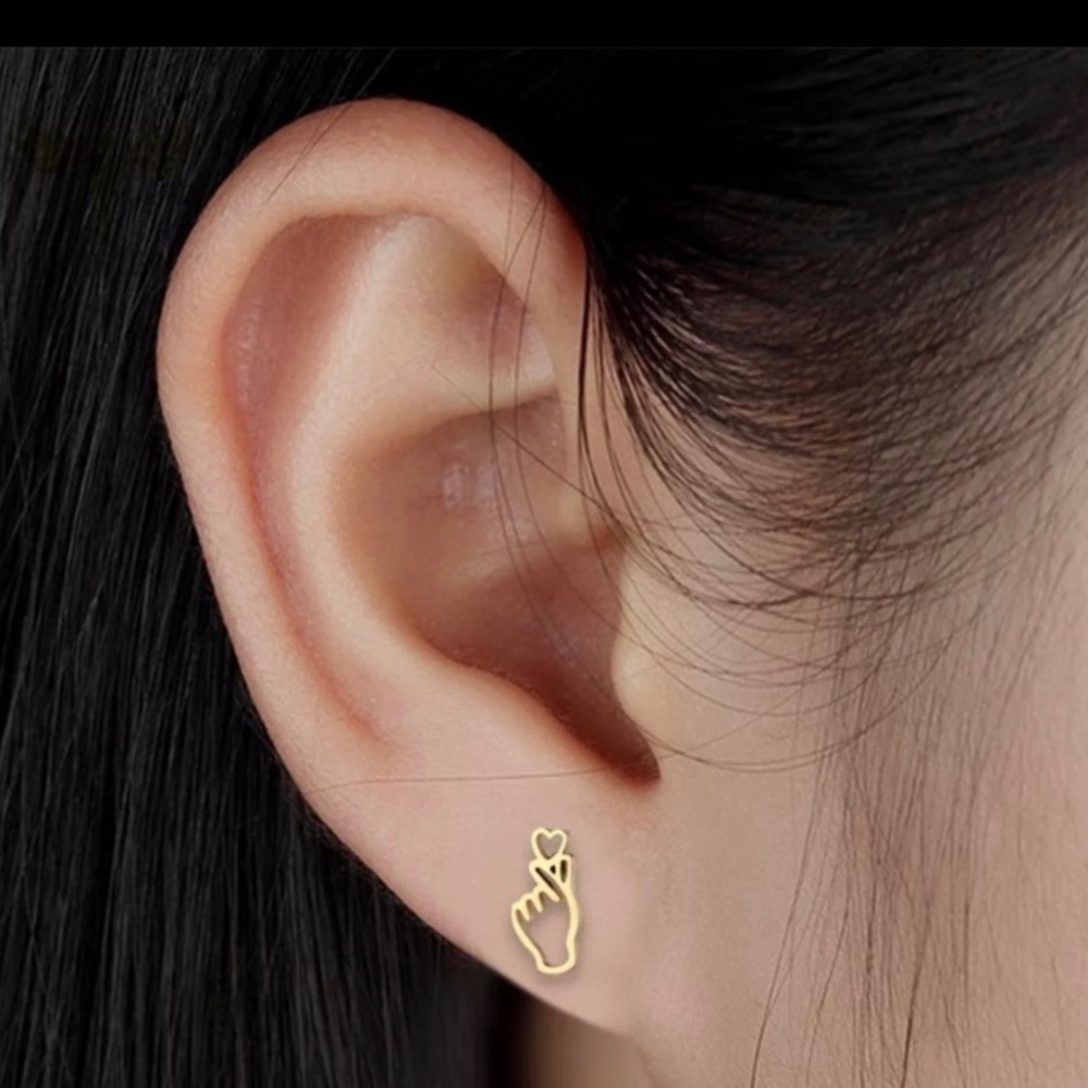 Cute Korean Hand Heart Fashion Stainless Steel Stud Earrings Accessories